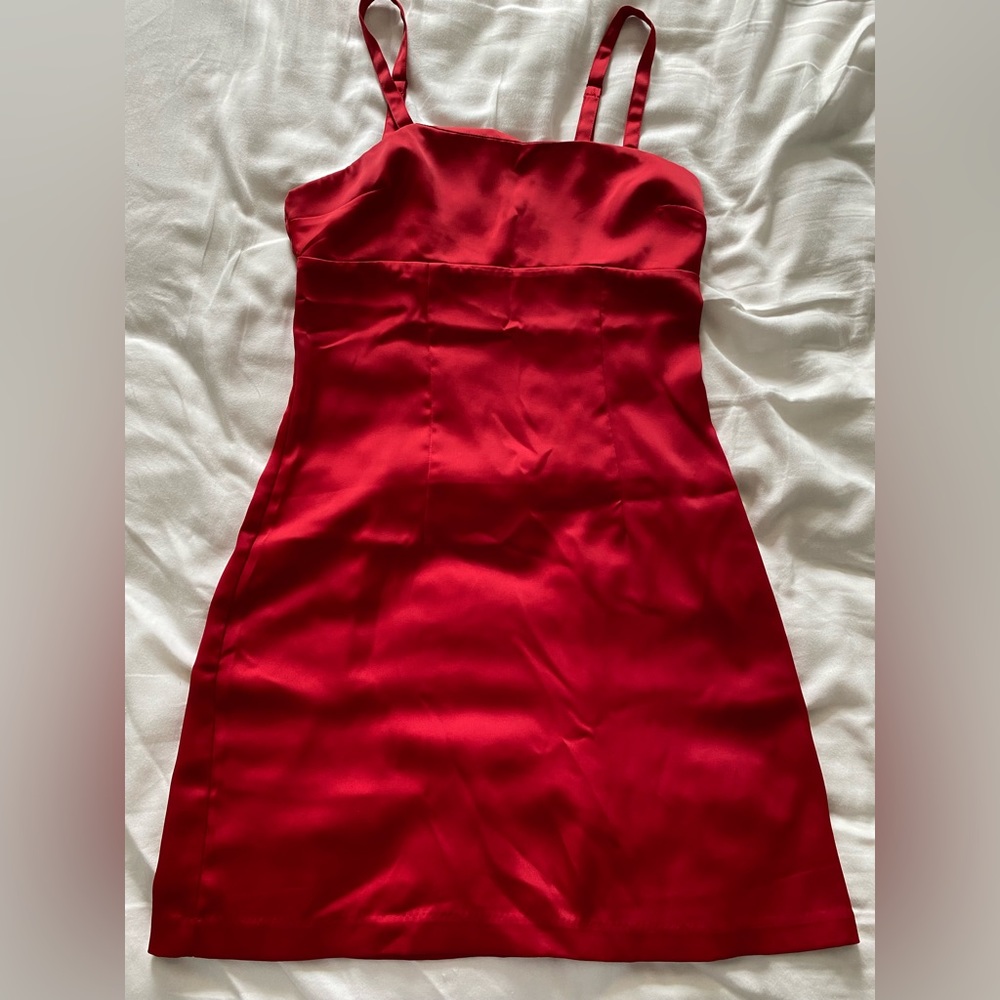 red satin urban outfitters mini dress